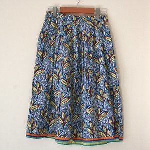 Zara Trafaluc Blue & Yellow Leaf Knee Length Skirt Size M